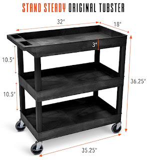 Original Tubster - Shelf Utility Cart / Service Cart - Heavy Duty - Supports up to 400 lbs! - Tub Carts & Deep Shelves - Great for Warehouse, Garage, Cleaning, & More! (3 Shelf - Black 32x18)