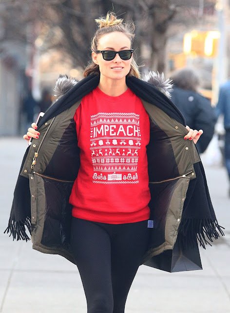 Olivia Wilde Still In Red Impeach Christmas Sweater 