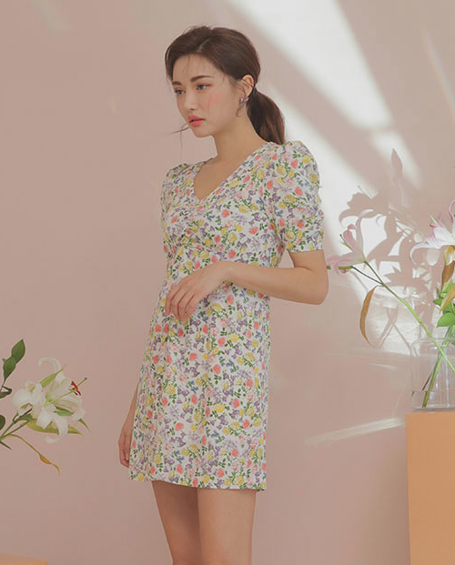 Puff Sleeve Floral Print Mini Dress