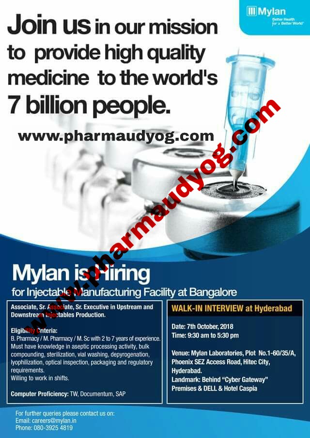 Mylan | Walk-In for Production | 7th October 2018 | Hyderabad