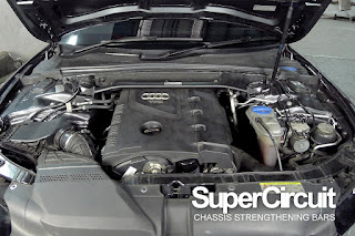 Audi S5 (B8/ 8T) with the SUPERCIRCUIT Front Strut Bar installed.