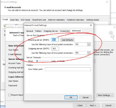 outlook gmail imap smtp port settings