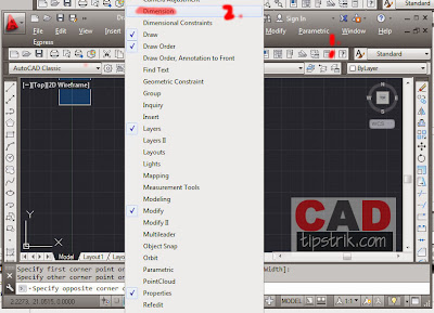 Mengaktifkan toollbar Dimension Pada AutoCAD