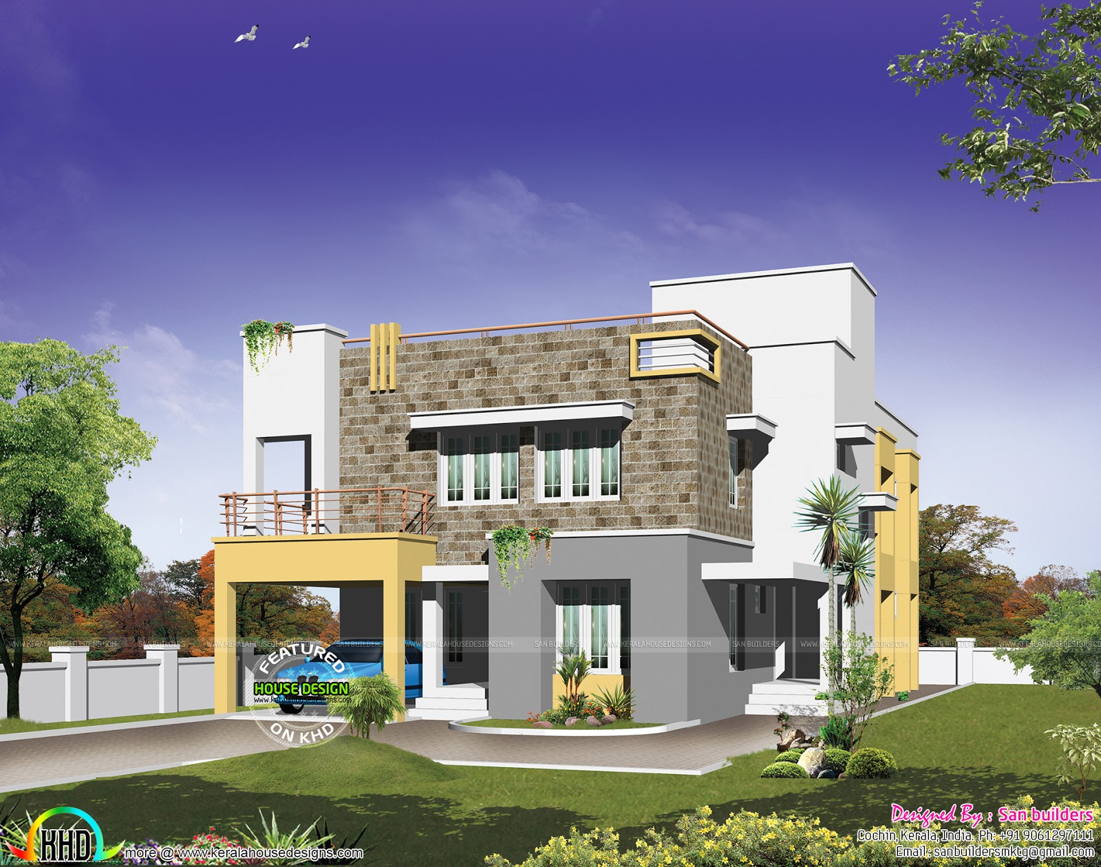 Modern home  plan  in 500  sq  yd Kerala home  design and 