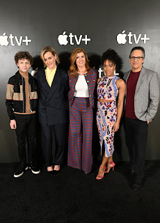 Colin O’Brien, Taylor Schilling, Connie Britton, Anna Uzele, and Jason Katims, Creator/Executive Producer, from “Dear Edward” at the Apple TV+ 2023 Winter TCA Tour at The Langham Huntington Pasadena.