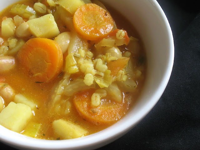 cranberry bean soup with barley and fennel