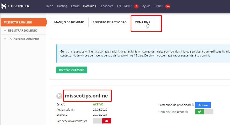 Configurar dominio personalizado en blogger con hostinger