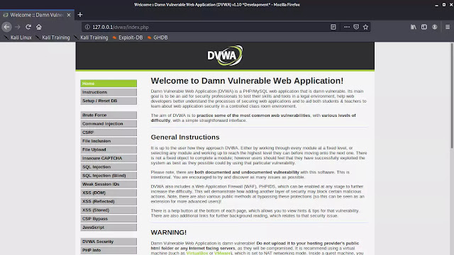 DVWA Main page