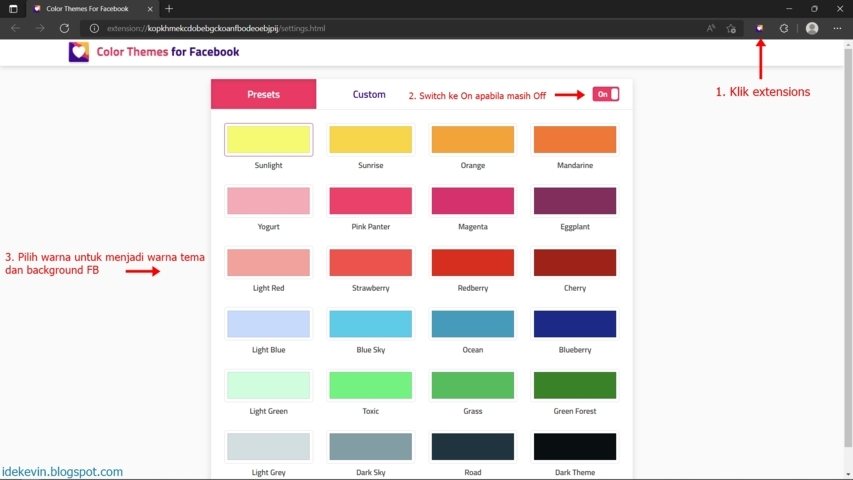 Memilih warna pada Color Themes For Facebook