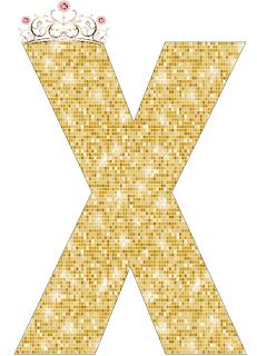Abecedario de Corona con Fondo Dorado. Alphabet of Crown with Golden Background.