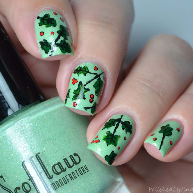 freehand holly nail art