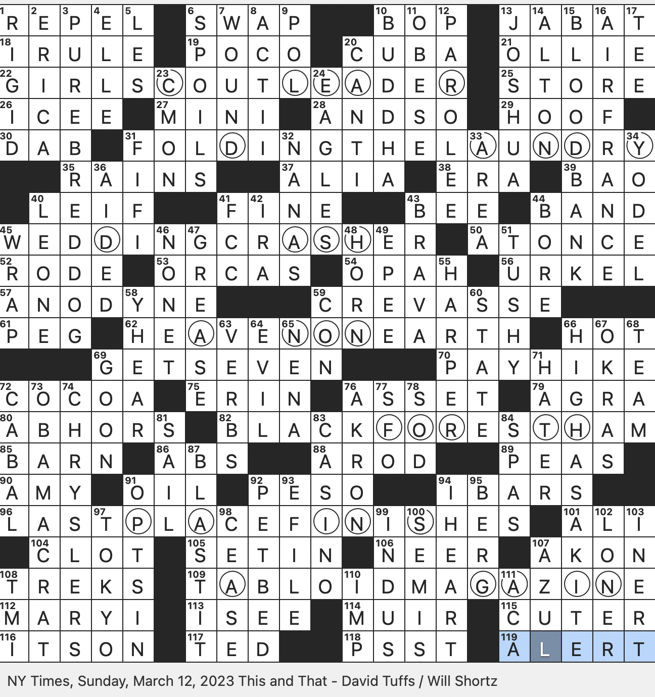 0223-23 NY Times Crossword 23 Feb 23, Thursday 