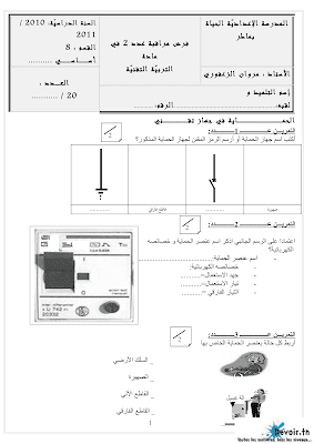 فرض مراقبة 2 تربية تكنولوجية  سنة ثامنة أساسي