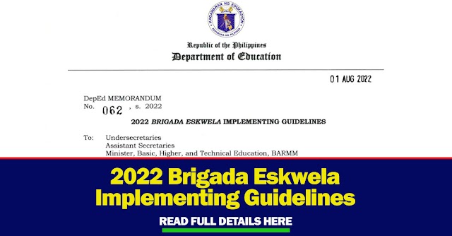 2022 Brigada Eskwela Implementing Guidelines | DepEd Memorandum No. 62, s. 2022