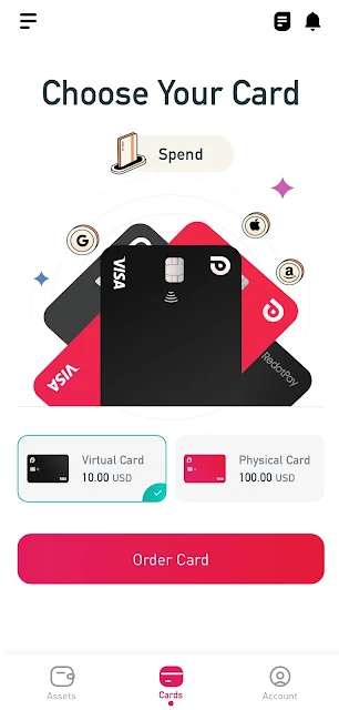 قسم البطاقات في تطبيق RedotPay