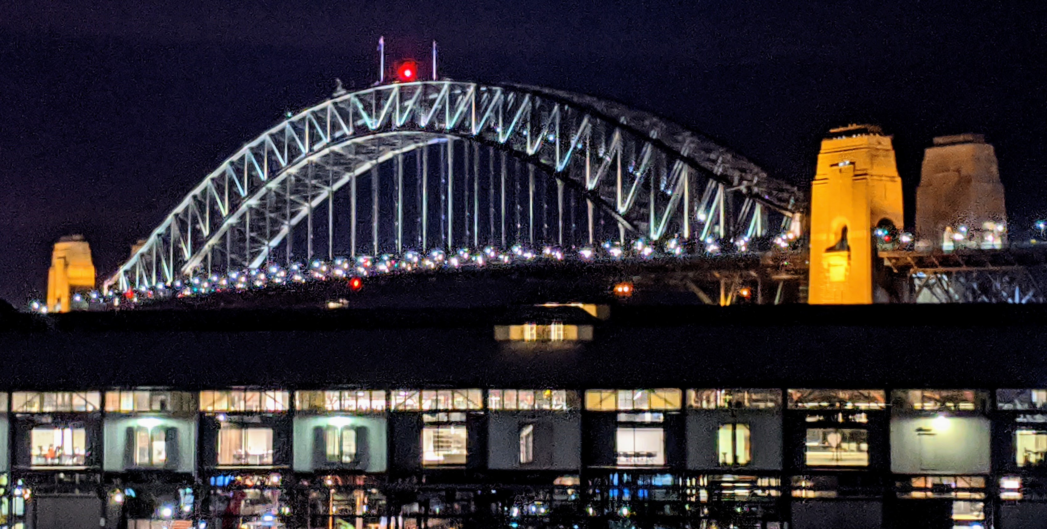 Sydney Harbour Bridge at night as seen from The Rocks