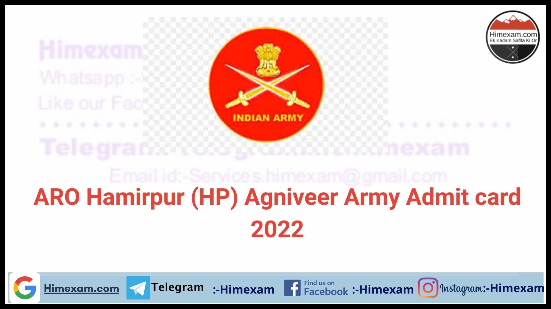 ARO Hamirpur (HP) Agniveer Army Admit card 2022