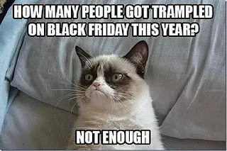 How many people got trampled on black friday this year. Not Enough. Hilarious Grumpy Cat Black Friday Meme.