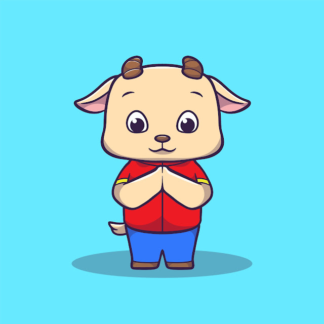 Cute illustration of goat smiling for the blessed Eid al-Adha mascot cartoon