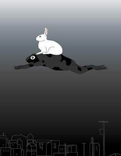 rabbit riding a frog