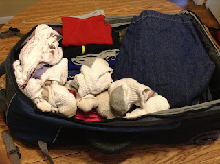 Clothes packed in suitcase