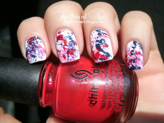 patriotic splatter 4th of July Independence Day United States of America red white blue nails nail art nailart mani manicure Spellbound