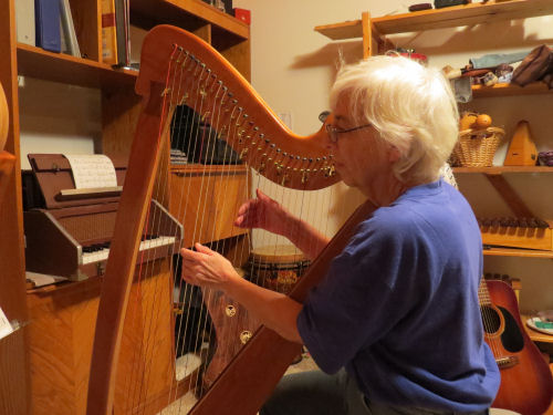 playing Celtic harp