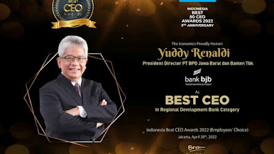 Mantap, Dirut bank bjb Yuddy Renaldi Raih Indonesia Best CEO Awards 2022