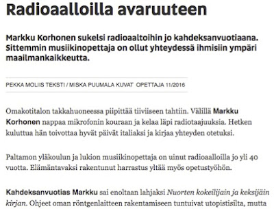 OAJ Opettaja lehdessä Radioamatööritoimintaa esittelevä lehtijuttu