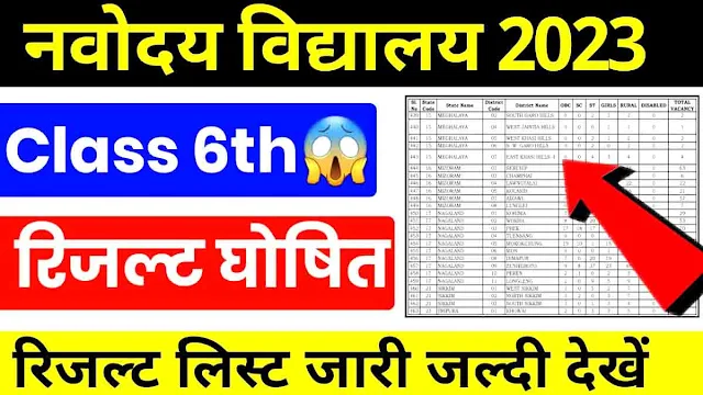 JNV Result 2023 Class 6 pdf Download