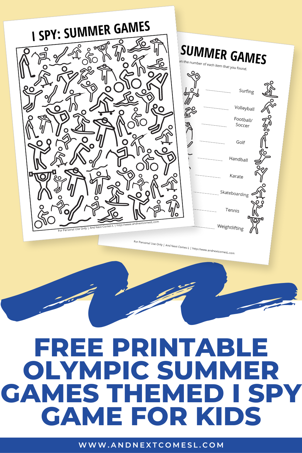 Free printable Olympic summer games themed I spy game for kids