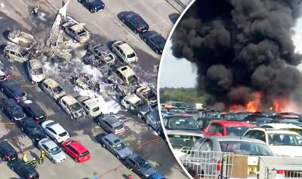 Four dead after plane crashes into cars at airport exploding into fireball