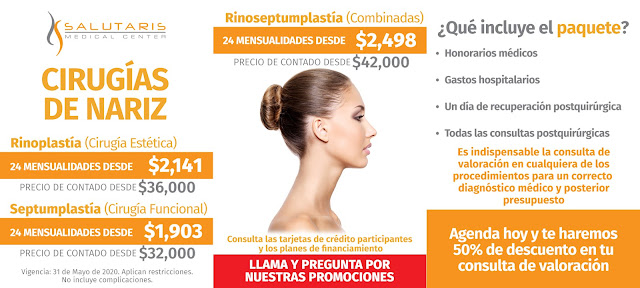 Precio Paquete Cirugia Funcional Nariz Cornetes Tabique Septumplastia Cirugia Estetica Rinoplastia Combinadas Guadalajara Mexico