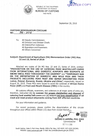 An OFW sought the help of Mr. Raffy Tulfo to recover the processed meat products she brought from Hong Kong which were confiscated by the Bureau of Customs personnel at the Ninoy Aquino International Airport.  The confiscation is due to the strict implementation of the memorandum from the Department of Agriculture to prevent the meat products of any sort. The memorandum was made to prevent the entry of the dreaded African Swine Flu (ASF) and avoid the spread of the said disease to the Philippines.       Ads       Agriculture Secretary Emmanuel Piñol warns as he disclosed that not only the Philippines has to be in high alert against the entry of processed pork products and other pork but first world countries including the United States of America as well.  A shipment of processed pork products that came from China was confiscated when it tried to enter the US according to Piñol.  This incident might also happen in the Philippines if the entry ports will not be closely monitored and secured. It could cause damage to the country’s P200-billion hog industry.  Hence, Piñol sought the help of his fellow government agencies, particularly the Bureau of Customs, to strictly implement the memorandum which banned the entry of shipment of any pork products, including canned or processed products from several countries with the presence of ASF.  These countries include China, Hong Kong, and Macau and other Chinese territories; Vietnam and Cambodia in Southeast Asia; Belgium, Russia, Ukraine, Bulgaria, Hungary, Czech Republic, Latvia, Moldova, Poland and Mongolia in Europe and Eastern Europe.  Filipino tourists and overseas Filipino workers (OFWs) have to be reminded that it is prohibited to bring into the country pork products that came from these countries whether it is fresh or processed and regardless of its brand name and label.    Piñol stressed that any meat items will be confiscated at the airport and the offender will have to payP200,000 in fine. He reiterated that the information was already disseminated since August of last year   Ads      Sponsored Links  Incoming travelers cannot argue with the quarantine officers assigned in the airports when their baggage is being checked and confiscated if processed pork products are found in the luggage, Piñol added.  Piñol was referring to the recent incident involving 32 cans of Maling, a processed pork product, brought by an OFW from Hong Kong, which was confiscated. But the banned products were eventually released to the OFW upon the intercession of broadcaster Raffy Tulfo. Regarding the matter, the Department of Agriculture seeks probe.      ©2019 THOUGHTSKOTO