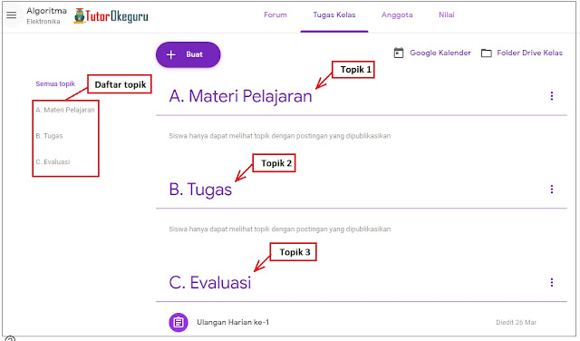 Menambah Topik ke Halaman Tugas Kelas Google Classroom