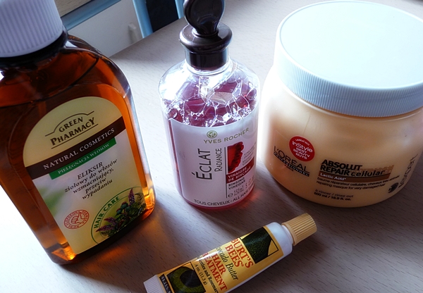 Burt's Bees Avocado Butter Hair Treatment, Expert Absolut Repair Lactic Acid, Yves Rocher Eclat Radiance Rising Vinegar, Eliksir ziołowy Green Pharmacy, Green Pharmacy, L'oreal, Yves Rocher, Burt's Bees, pielęgnacja włosów