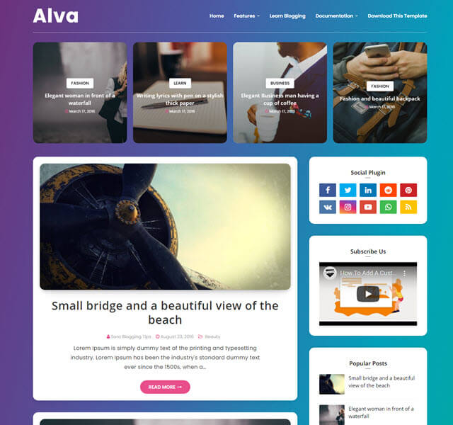 alva responsive template for blogspot