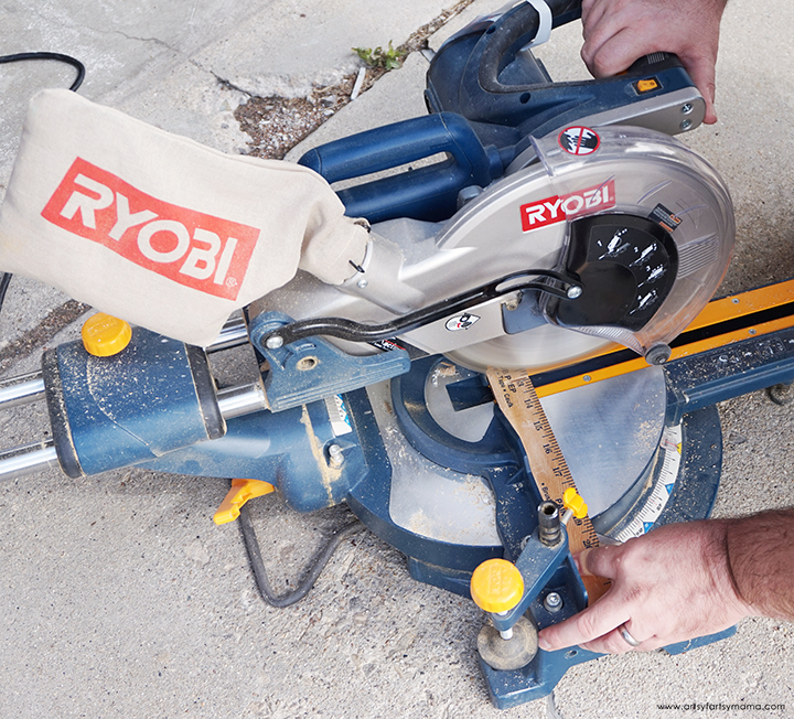 cutting yardstick with chop saw