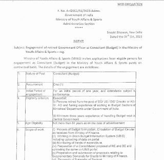 YOUTH AFFAIRS AND SPORTS DEPARTMENT VACANCY 2023 | खेल एवं युवा कल्याण विभाग में रिक्त पदों पर भर्ती