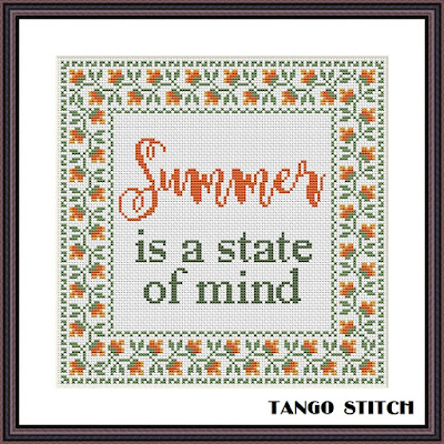 Summer is a state of mind funny quote cross stitch pattern - Tango Stitch