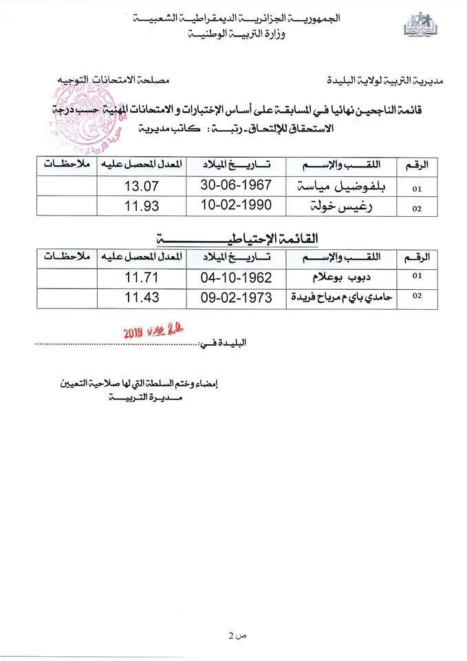 مسابقة كاتب مديرية 2018 لولاية البليدة 