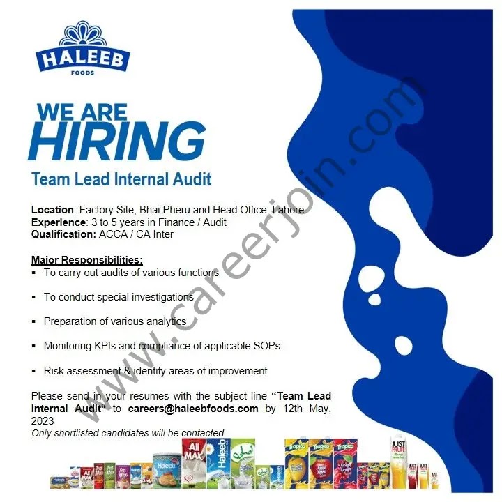 Haleeb Foods Jobs Team Lead Internal Audit