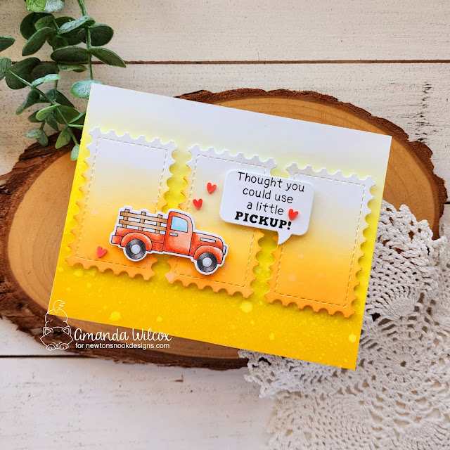A Little Pickup Card by Amanda Wilcox | Farming Fun Stamp Set, Framework Die Set and Speech Bubbles Die Set by Newton's Nook Designs #newtonsnook #handmade