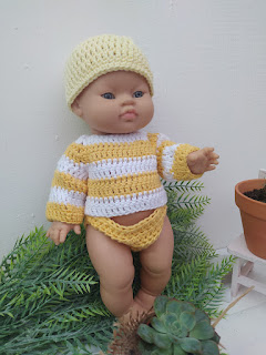 Jersey crochet amarillo y blanco