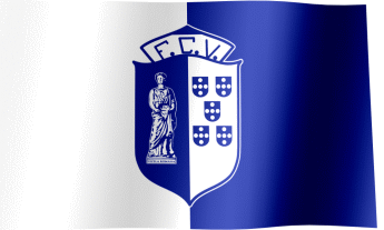 The waving fan flag of F.C. Vizela with the logo (Animated GIF)