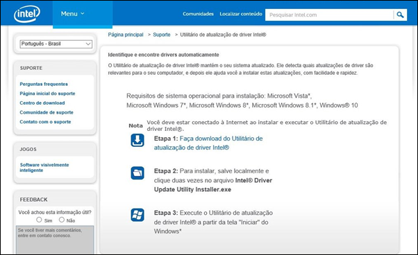 Identifique e encontre drivers automaticamente - Intel