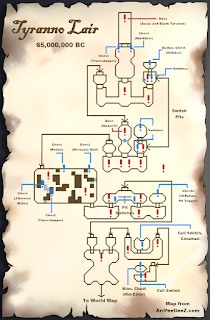 A map of the Tyranno Lair, 65,000,000 BC, in Chrono Trigger.