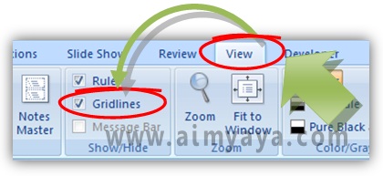  Gambar:  Cara Menampilkan atau menyembunyikan garis gridlines di Microsoft Powerpoint