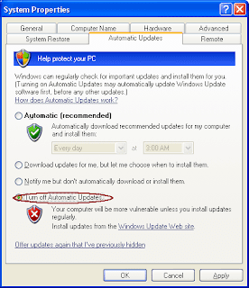 turn of automatic updates windows xp