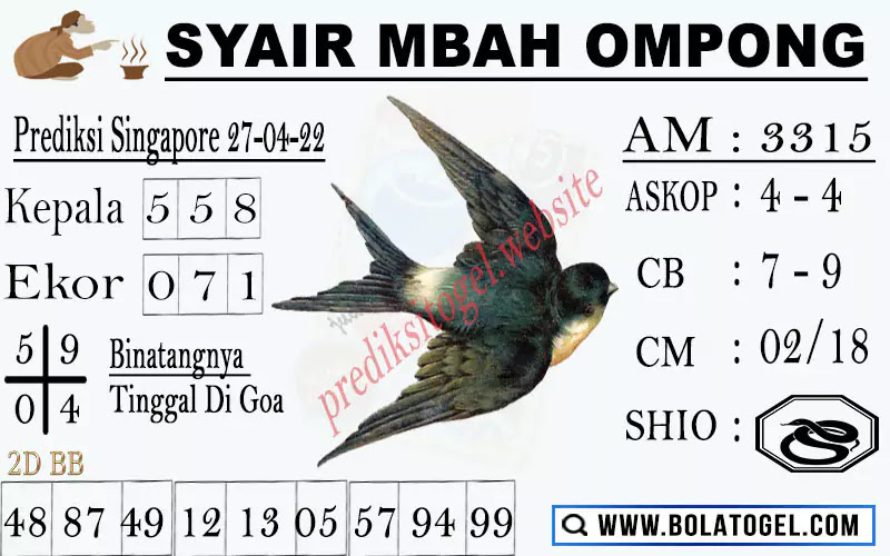 Syair SGP Mbah Ompong Rabu 27-04-2022